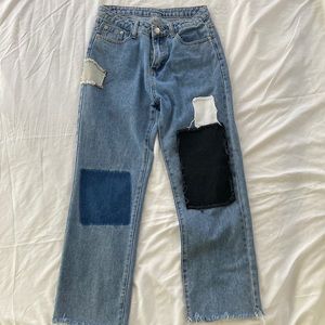 women’s patched mid-rise jeans